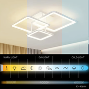 LED chandelier with ZOE remote control, 64W, 3 Squares, Cold/Warm/Neutral light, Dimmable, White