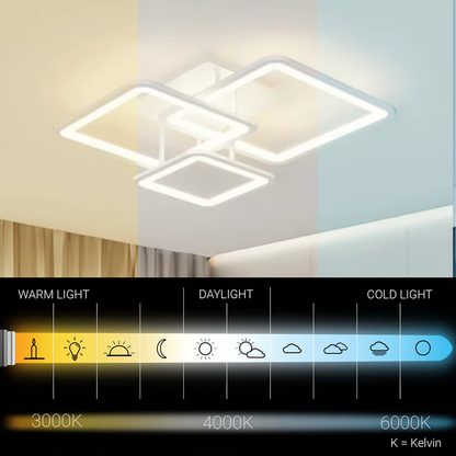 LED chandelier with ZOE remote control, 64W, 3 Squares, Cold/Warm/Neutral light, Dimmable, White