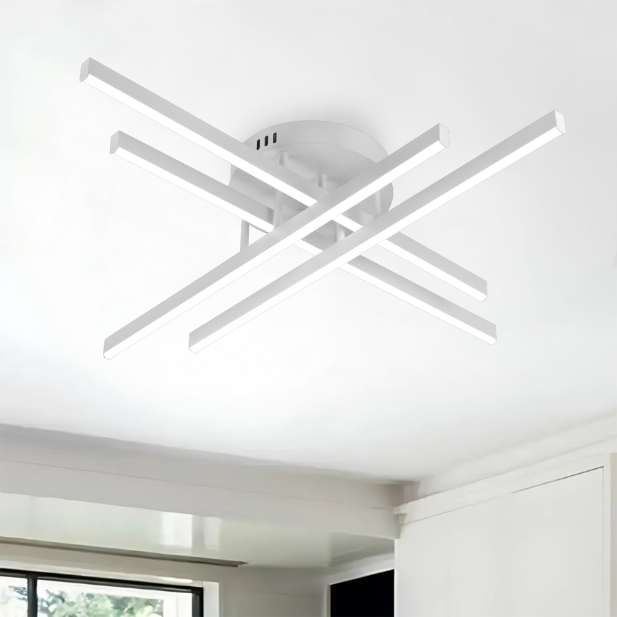 GIO Remote Control LED Chandelier, 54W, 4 Elements, Cold/Cool/Neutral Light, Dimmable, White