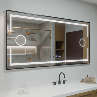 Rectangular LED mirror 120x80cm Motionglow sensor Marcello Dismantic Clock Defrosting System