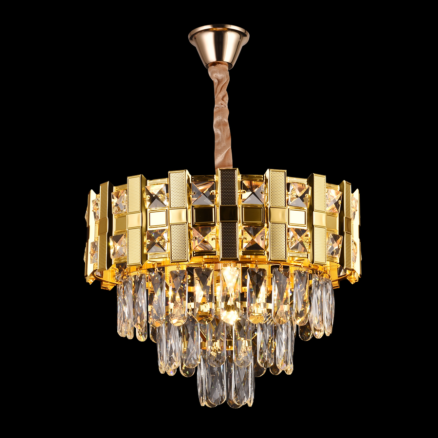 Chandelier Crystal Aurelio Sirio 5xe14, 40cm diameter, glossy gold, rebrable height