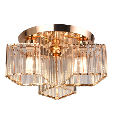 Sasha Modern Classic Chandelier, LC117/3GD, 3x E27, Metal and Crystal, Gold, Lampshade