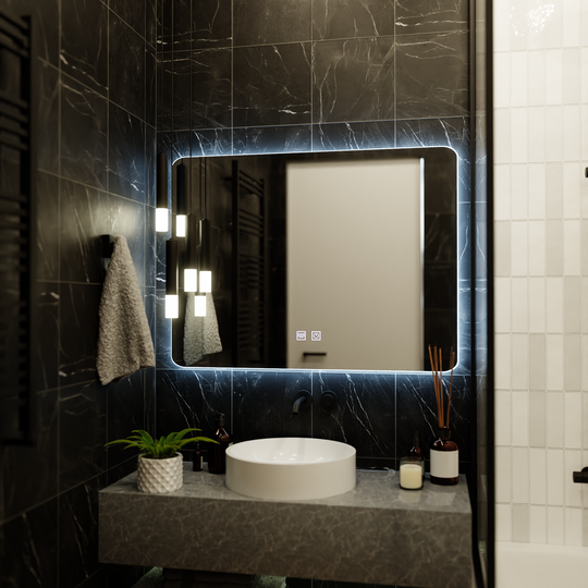 ARTEA Touch Rectangular LED Mirror, 80X60cm, Demister System, Dimmable, Race Light 6000K Korman Mirrors E Default Title Alessandro Design