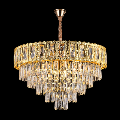 Corona Zaffiro 8xe14 crystal chandelier, 60cm diameter, glossy gold, rebrable height
