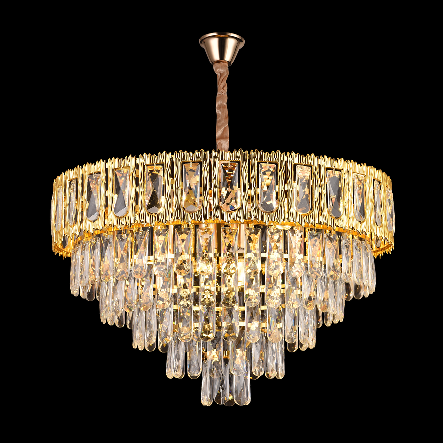 Corona Zaffiro 8xe14 crystal chandelier, 60cm diameter, glossy gold, rebrable height