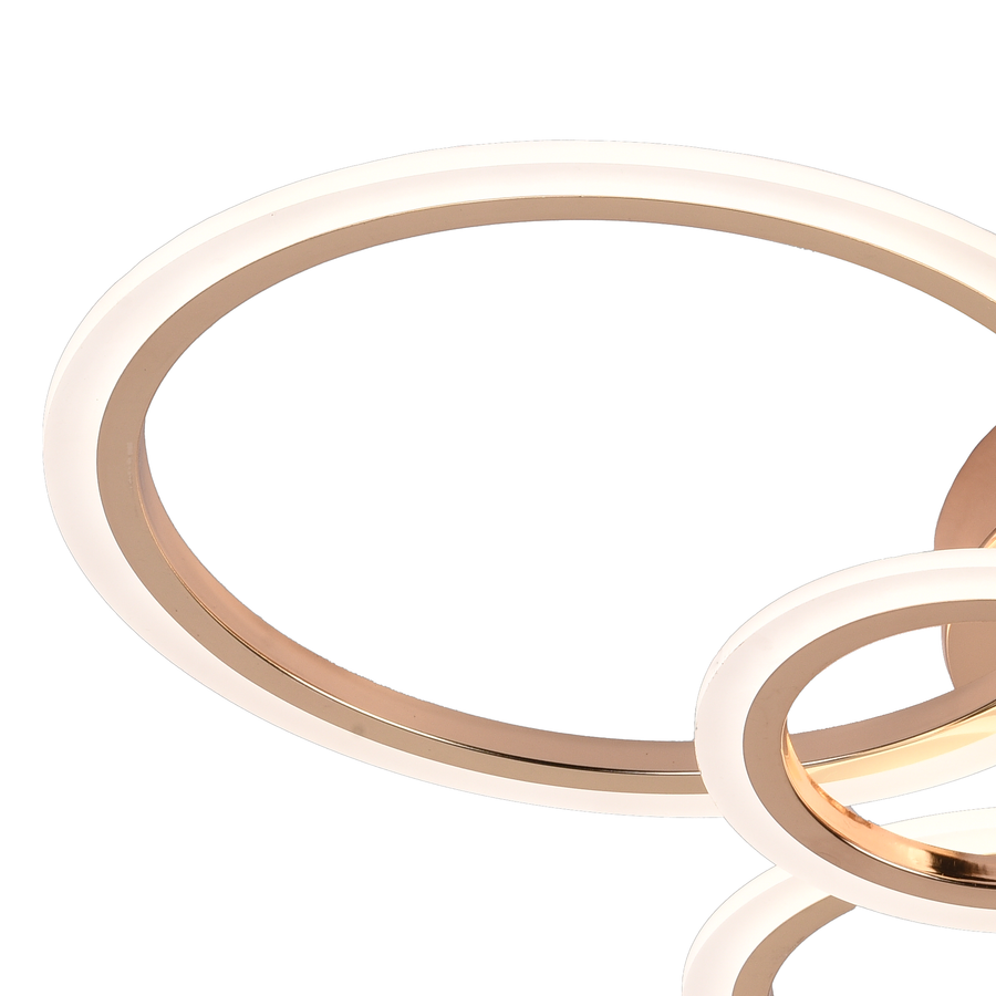 LED chandelier with remote control BETTY 82W, 6 Circles, Cold/Warm/Neutral light, Dimmable, Shiny Gold