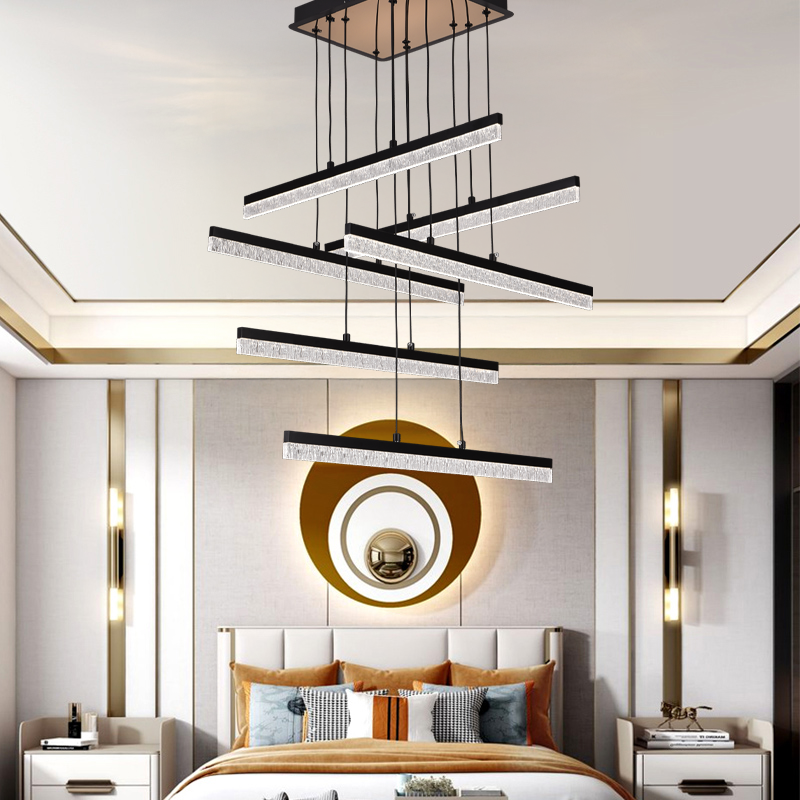 Suspended Crystal LED Chandelier LT181/6BK, 84W, Light 3000/4000/6000K, Black, Adjustable Height