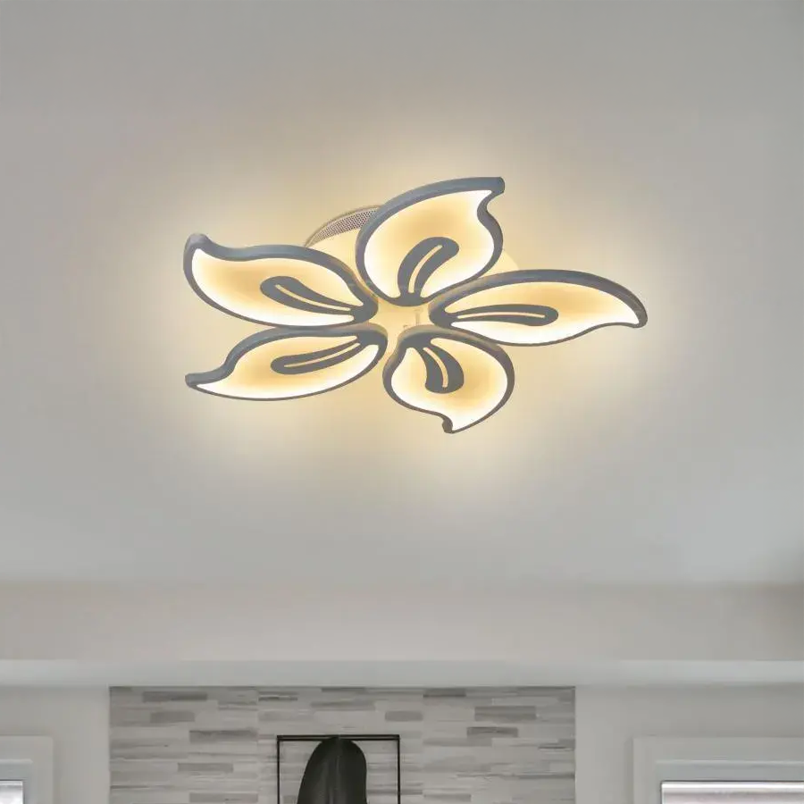 LED chandelier with remote control JASMINE 73W, 5 Petals, Cold/Warm/Neutral light, Dimmable, White