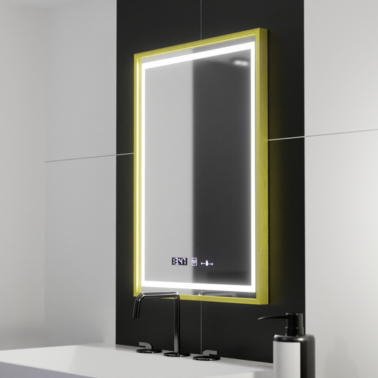 Rectangular LED Mirror, 50x70cm, Verite Royale Gold Motion Glow Marcello, De-fogging System, Clock & Thermometer, Dimable Mirrors Marcello Default Title Alessandro Design