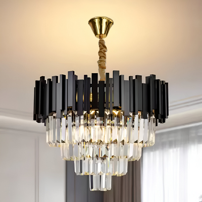 BLOIS Nobile Crystal Chandelier 4xE14, Diameter 40cm, Black, Adjustable Height