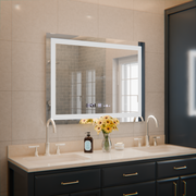 The rectangular LED Mirror 80x60cm Verite MotionGlow Marcellow Dimable Clock Deframenting System