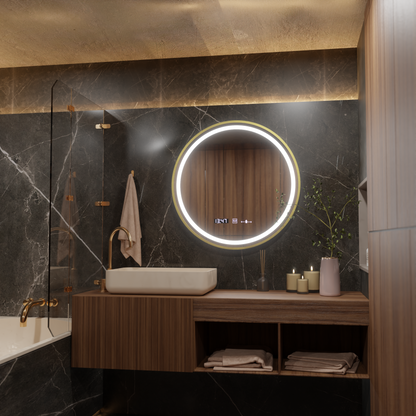 Mirror LED round 70cm celesti Royale Gold MotionGlow Marcellow Dimable Clock Defrosting System