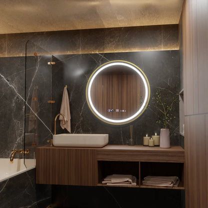 Mirror LED round 60cm celesti Royale Gold Eleve MotionGlow Marcello Dimable Clock Defrosting System