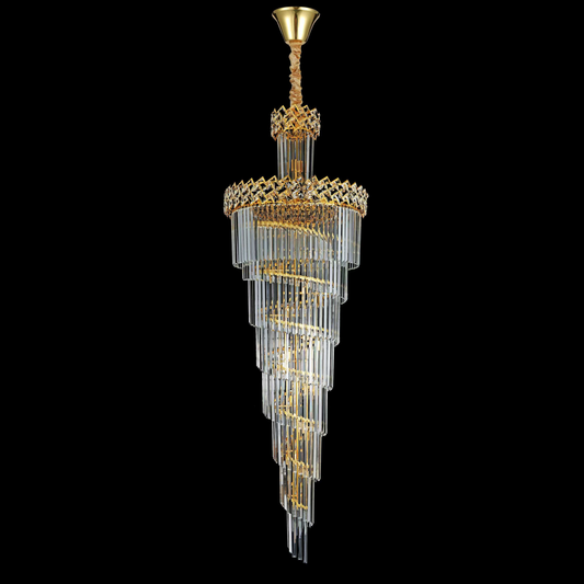 Crystal Chandelier CC800/700X2100GD, 33xE14, Diameter 70cm, Height 210cm, Shiny Gold, Adjustable Height, Elegant Design
