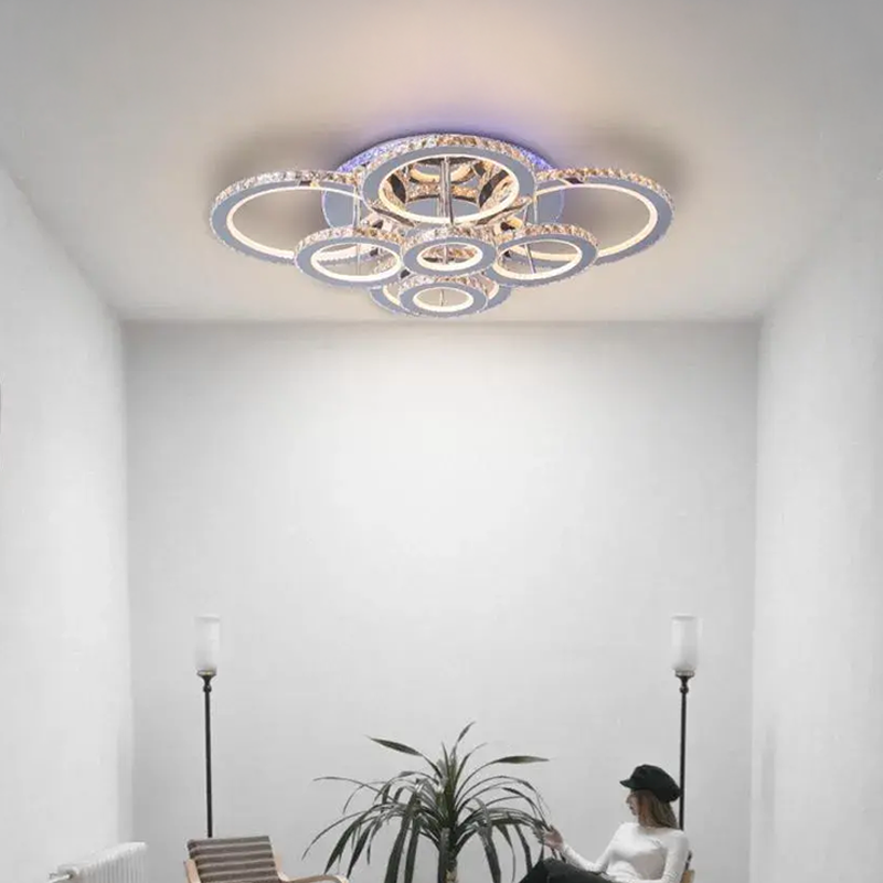 LED chandelier with remote control and crystal LIA RGB 182W, 8 Circles, Cold/Warm/Neutral light, Dimmable, Shiny Chrome White