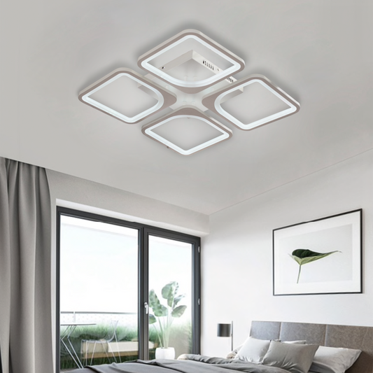 LED Chandelier with Remote Control, ZOE, 4 Squares, 52W, Cold/Warm/Neutral Light, Dimmable, White