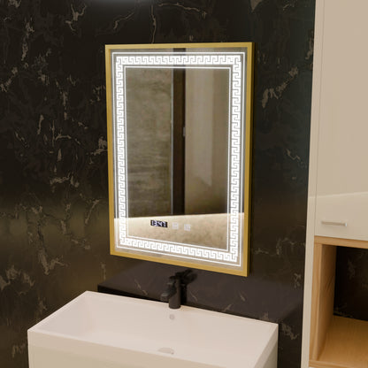 Bruno Touch LED Mirror with Defog System, Clock and Temperature 60x80 cm Brushed Silver Frame