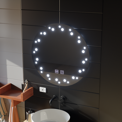 Touch Ivory LED Mirror, De-fogging System, Diameter 60cm, Cold Light 6000K