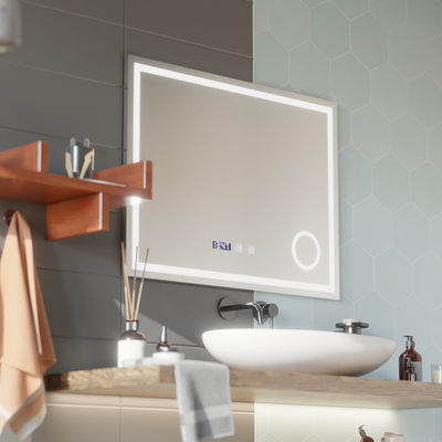 NIVERA LED Touch Mirror De-fogging System, Clock and Temperature 80x60 cm Cosmetic Magnifier