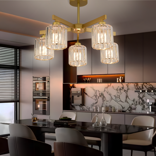 Modern Classic Chandelier LC110/5GD with Crystal, 5xE27, Gold, Metal and Crystal
