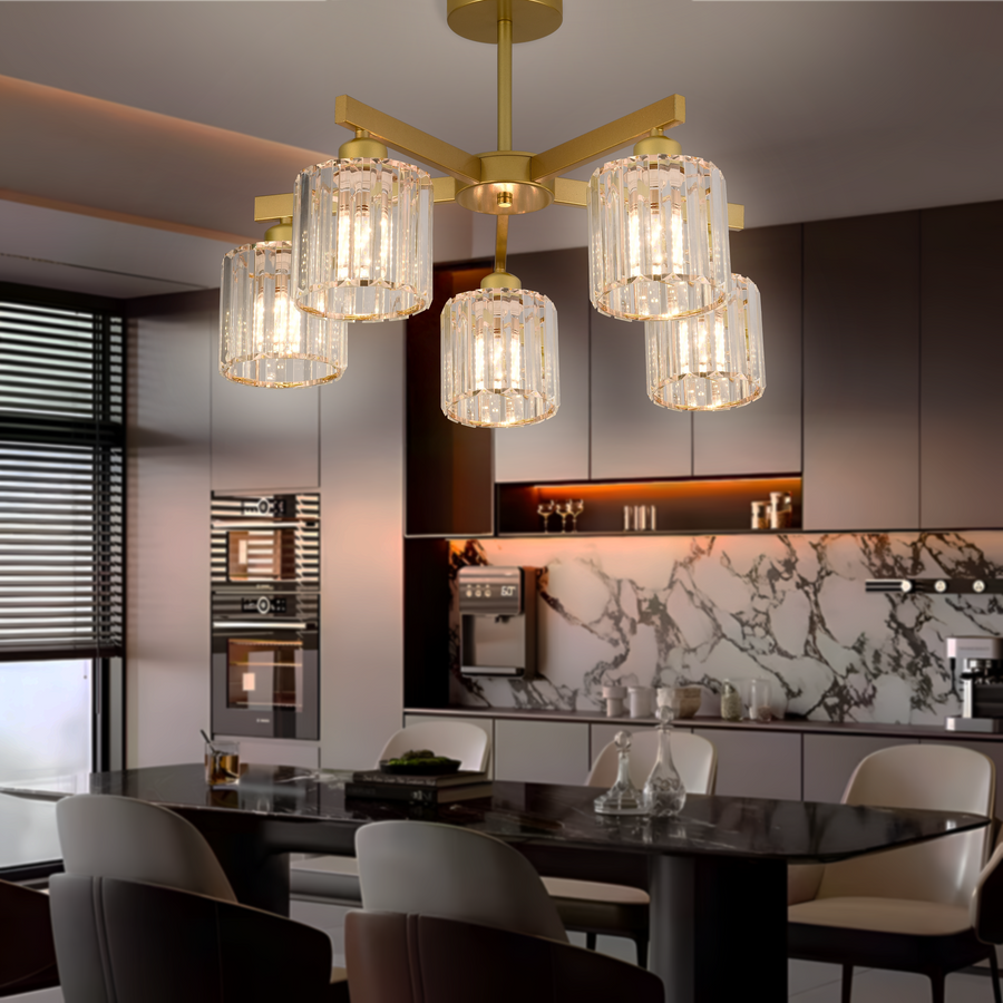 Modern Classic Chandelier LC110/5GD with Crystal, 5xE27, Gold, Metal and Crystal