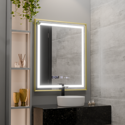 Mirror LED rectangular 75x90cm Verite Royale Gold Motionglow Marcello Dimable Clock Defrosting System