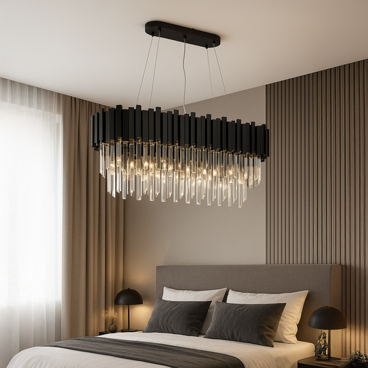 BLOIS Eleganza Crystal Chandelier 8xE27, Diameter 49cm, Black, Adjustable Height