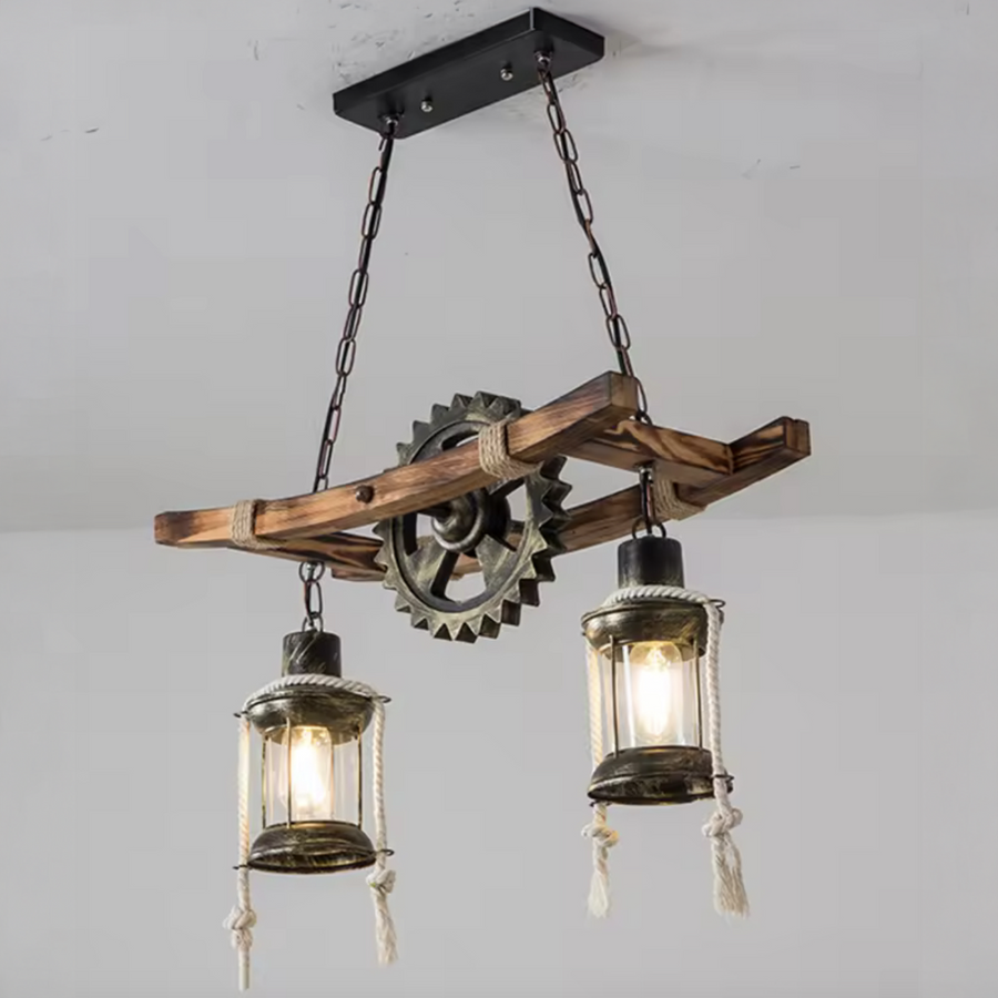 Vintage Rope Chandelier PEDRO, 4 x E27 Dark Wood