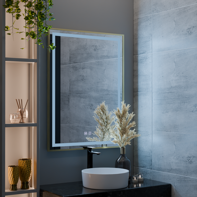 RAYNA Touch LED mirror, 60x80 cm, Demist function, Brushed Gold Frame