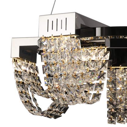 LED Crystal Chandelier 30W, CC370/500CH, Diameter 49cm, Shiny Chrome, Warm Neutral Cold Light 3000K/4000K/6000K Adjustable Height, Metal and Crystal