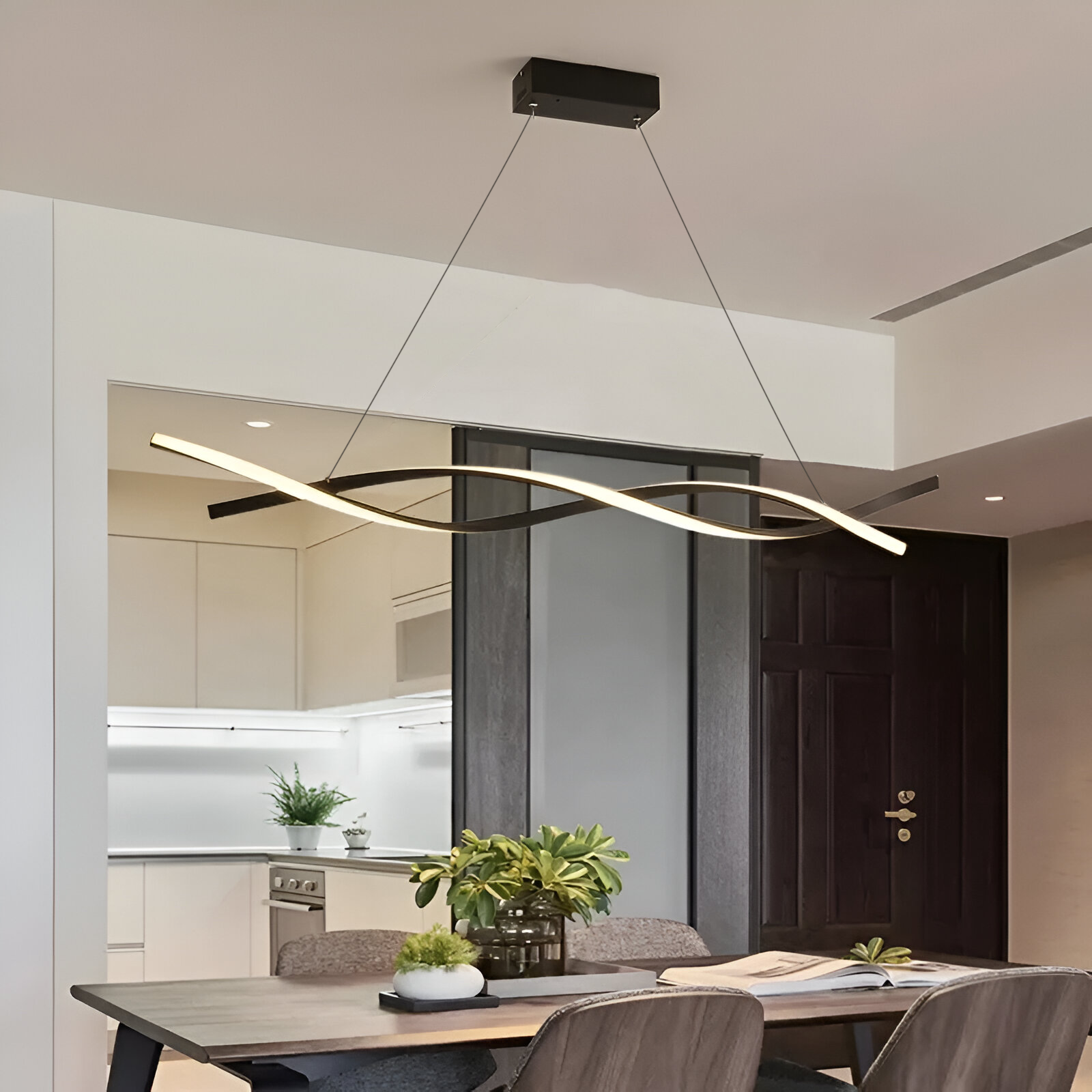 LED Pendant Chandelier with Remote Control FLUX, 80W, Adjustable Height, Cold/Warm/Neutral Light, Dimmable, Black