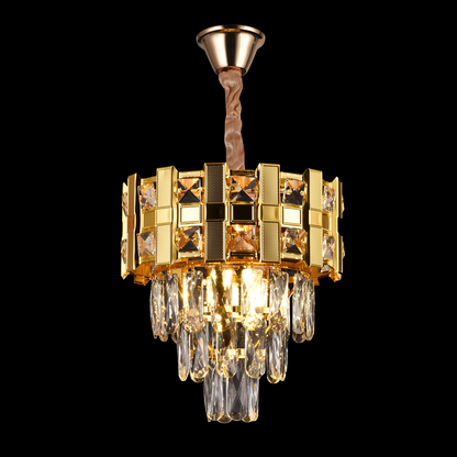 Cristal chandelier Aurelio Vesta 3xe14, 30cm diameter, glossy gold, rebrable height