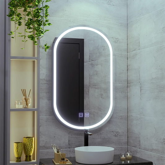 LED Oval Mirror 50X80cm, Velara Touch, Demister System, Dimmable, Cold Light 6000K