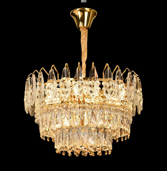 WINDSOR Eleganza Crystal Chandelier 6x E14, Diameter 49cm, Shiny Gold, Adjustable Height