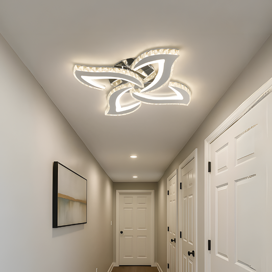 Alejandro LED Chandelier with Remote Control, 73W, 4 Flowers, Cool/Warm/Neutral Dimmable Light, Chrome