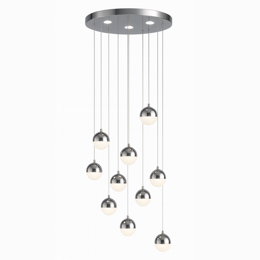 Suspended LED chandelier with remote control JEREMIAS 132W, 10 Elements, Cold/Warm/Neutral light, Dimmable, Silver