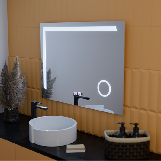 Manfred Touch LED Mirror Defog System, Clock and Temperature 60x80 cm Cosmetic Magnifier