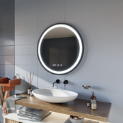 Hans Touch LED Mirror with Defog, Clock and Temperature System 60 cm Brushed Black Frame