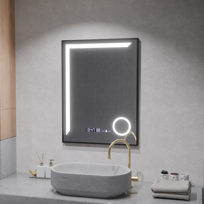 MotionGlow Sensor LED Mirror Francesca 80x60 cm Warm/Cold/Neutral Light Dimmable Defog System Thermometer Clock Marcello Funghi Collection