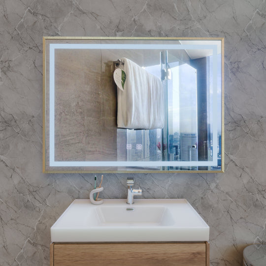 RAYNA Touch LED mirror, 80x60 cm, Demist function, Brushed Gold Frame Mirrors Korman E Default Title Alessandro Design