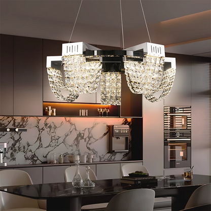 LED Crystal Chandelier 15W, STRATUS Magno, Diameter 50cm, Shiny Chrome, Warm Neutral Cold Light 3000K/4000K/6000K Adjustable Height, Metal and Crystal