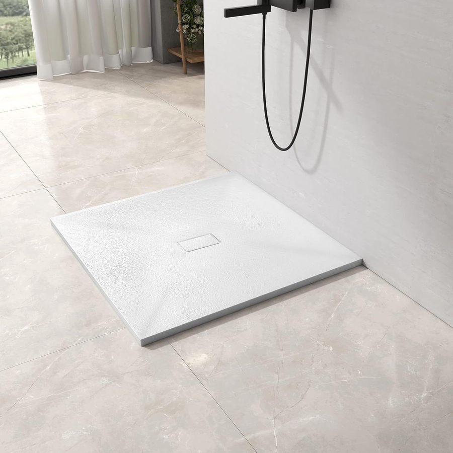 Square shower tray 90x90 cm, slim 3 cm, glossy white