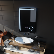 Manfred Touch LED Mirror Defog System, Clock and Temperature 60x80 cm Cosmetic Magnifier
