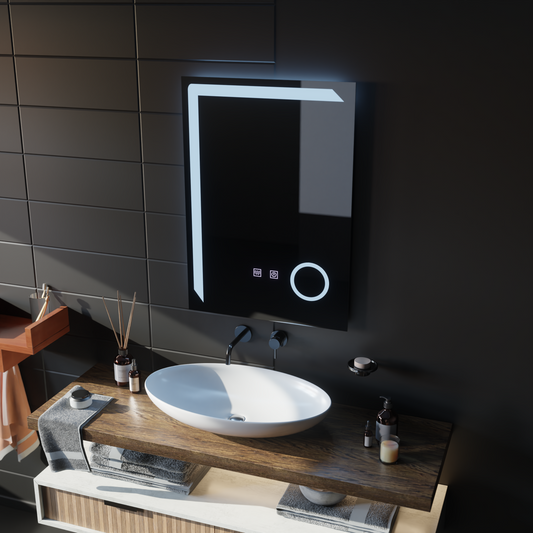Manfred Touch LED Mirror Defog System, Clock and Temperature 60x80 cm Cosmetic Magnifier