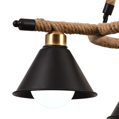 Rope Chandelier, 2*E27, Brown, Metal and Rope