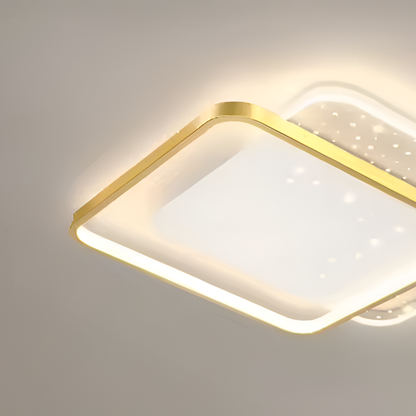 LED chandelier with gildra remote control, 110W, 2 squares, cold/hot/neutral light, unkind, golden