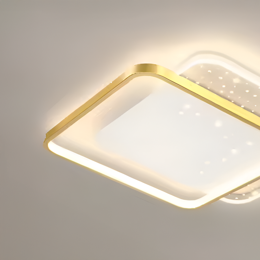 LED chandelier with gildra remote control, 110W, 2 squares, cold/hot/neutral light, unkind, golden