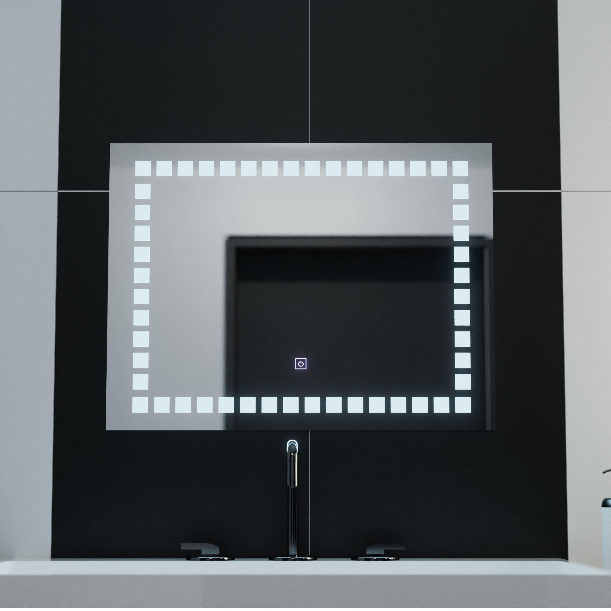 Rectangular LED Mirror 80x60cm Grid Light Basic Touch
