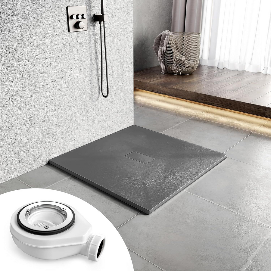 Square shower tray 90x90 cm, slim 3 cm, dark gray