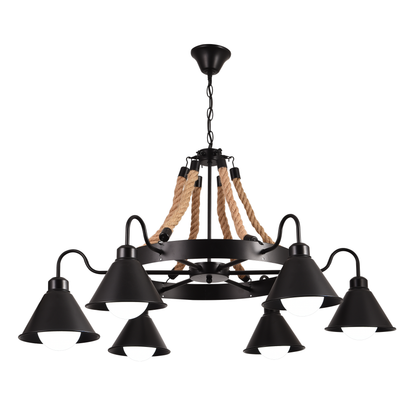 Vintage Rope Chandelier PEDRO, 4 x E27 Dark Wood